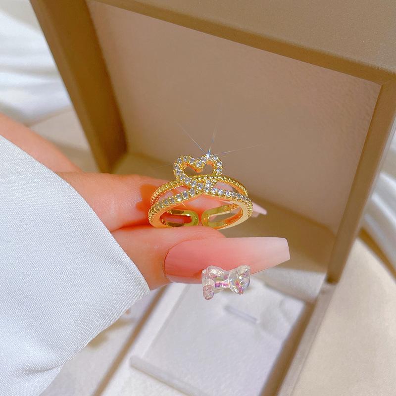 Real Gold Electroplated Open Love Women'S Fashion Slightly Inlaid Light Luxury Ring Index Finger Ring With The Same Cold Wind