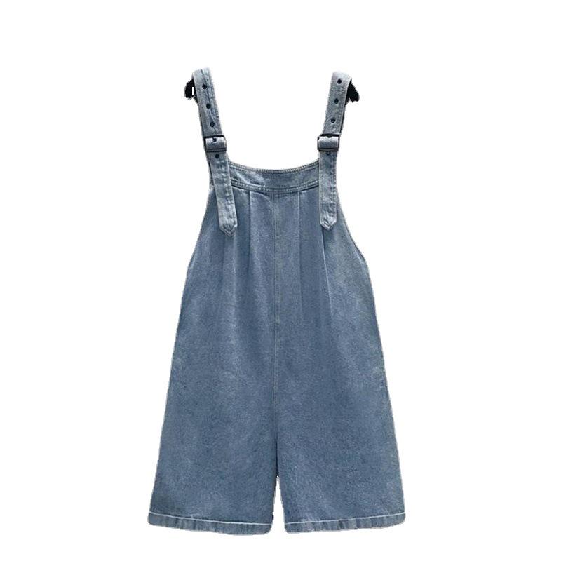 Women's Plus Size Korean Loose Denim Wide-Leg Bib Shorts for Spring/Summer 2022