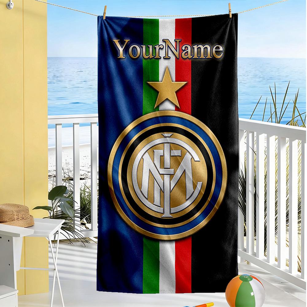 Inter Milan Customize Your Name Beach Towel Super Soft & Absorbent Ideal for Travel Outdoor Swim Pool Yoga Surf Camping Hiking Gym Gift Holiday