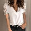 HNXC Women's Fashion Casual Summer Spring Solid Color Print Short Sleeve V-Neck Blouses & Shirts