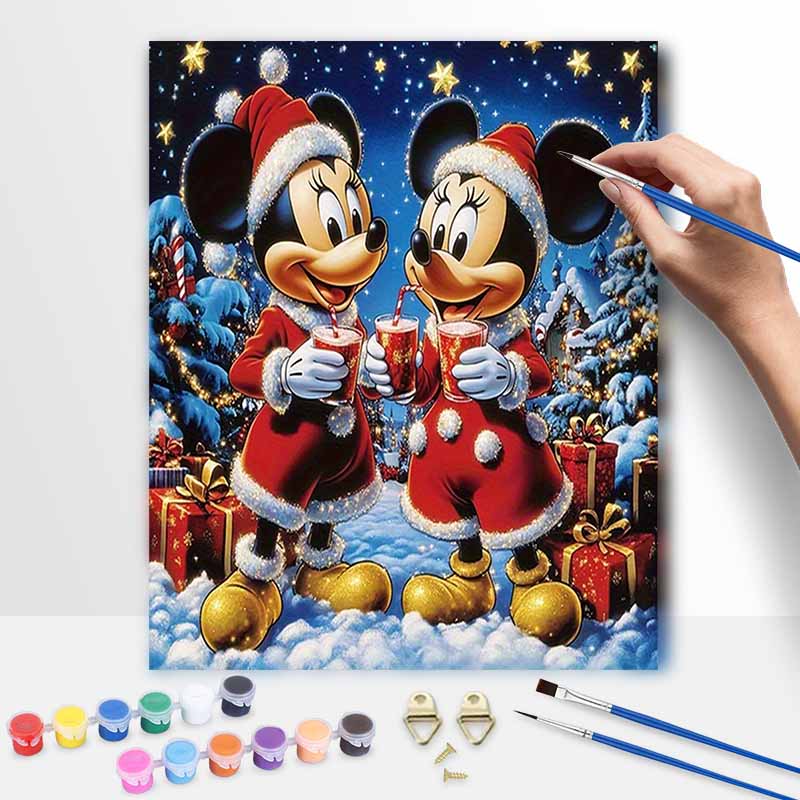 Disney Christmas Mickey Minnie Oil Painting Kit Home Bedroom Wall Decor Handmade Gift Art Crafts Holiday Festive Painting Supplies