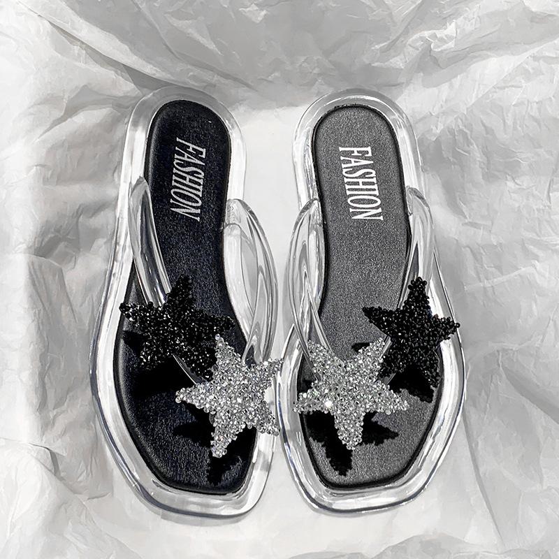 

Женские летние новые модные и универсальные шлепанцы из ПВХ с пятиконечной звездой, противоскользящие и износостойкие пляжные сандалии 40-41 чёрный