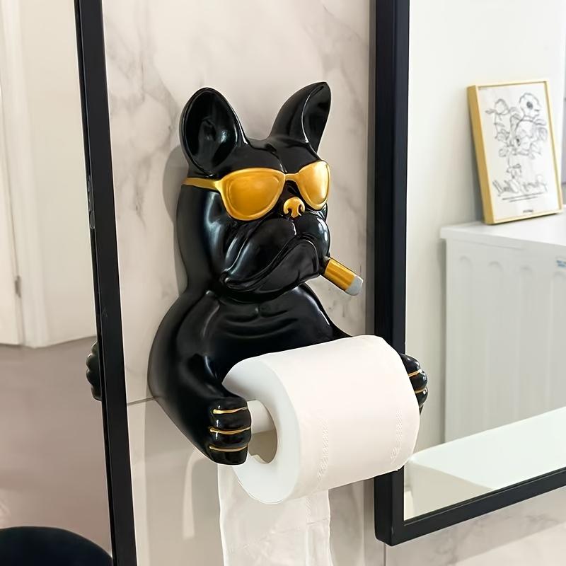 1pc Resin French Bulldog Wall Tissue Holder, No Inner Tube Needed for Bath Toilet Paper Storage & Decor.