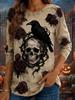 Halloween Women's T Shirt Print Graphic Skull Pumpkin Vintage Casual Trendy Long Sleeve Crew Neck