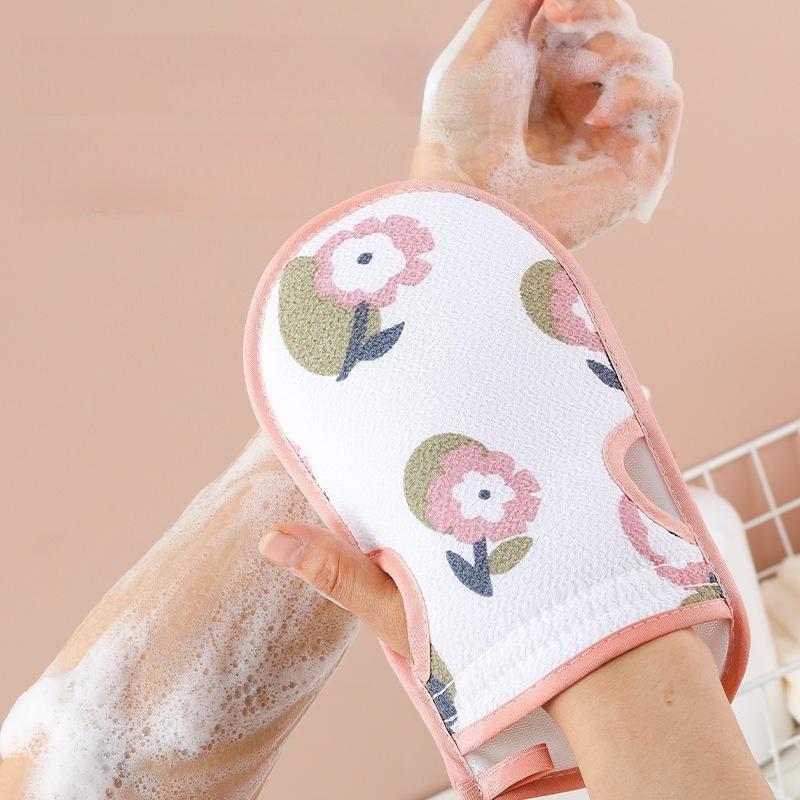 1Pc 2-in-1 Unisex Double-Sided Bath Towel with Powerful Exfoliating Gloves