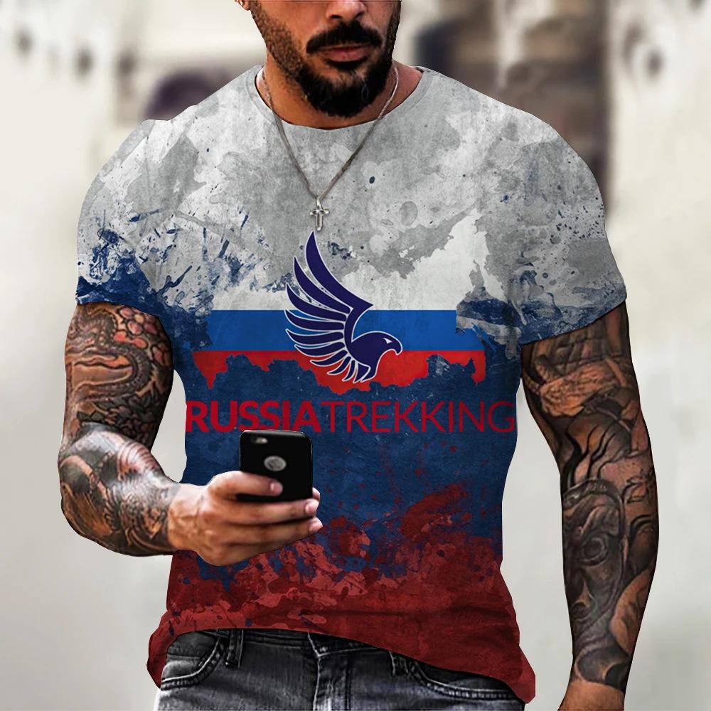 Russian Flag 3D Printed Men's Russian Bear T-shirt Short Sleeved Men's Top T-shirt