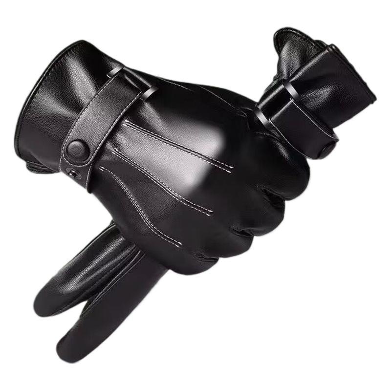 Gants d'hiver en cuir à écran tactile pour homme - Coupe-vent, imperméables et doublés de velours pour la chaleur.