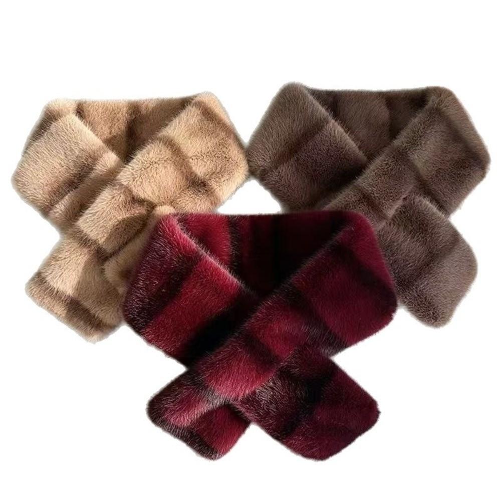 Striped Faux Mink Fur Scarf Thick Warm Neck Scarf Elegant Winter Neck Warmer