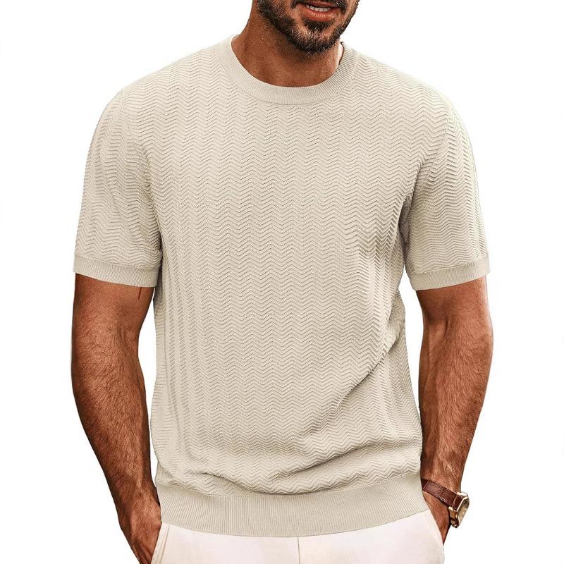 T-shirt da uomo estiva a maniche corte in maglia tinta unita casual