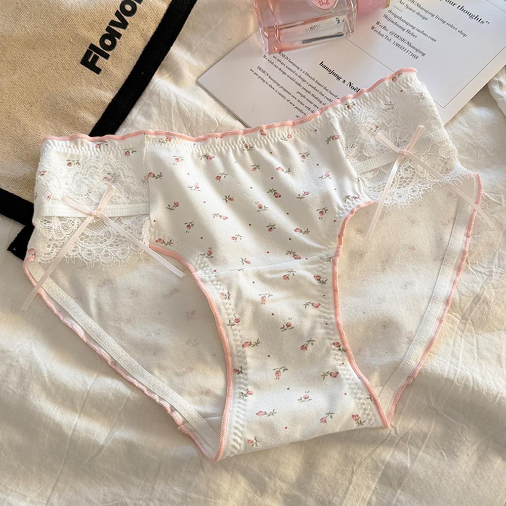 Women's Summer Sweet Floral 10A Antibacterial Cotton Crotch Waist Triangle Briefs
