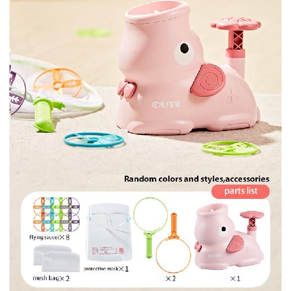 Kids Pop-Up Flying Saucer Launcher Toy with Pink Elephant Flying Discs Outdoor Backyard Park Play Game Durable Launcher 6