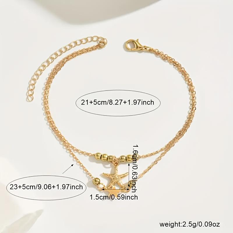 Exquisite Ball Bead Starfish Pendant Double-layer Ankle Chain Elegant O-chain Foot Chain Women's Summer Beach Party Foot Zircon