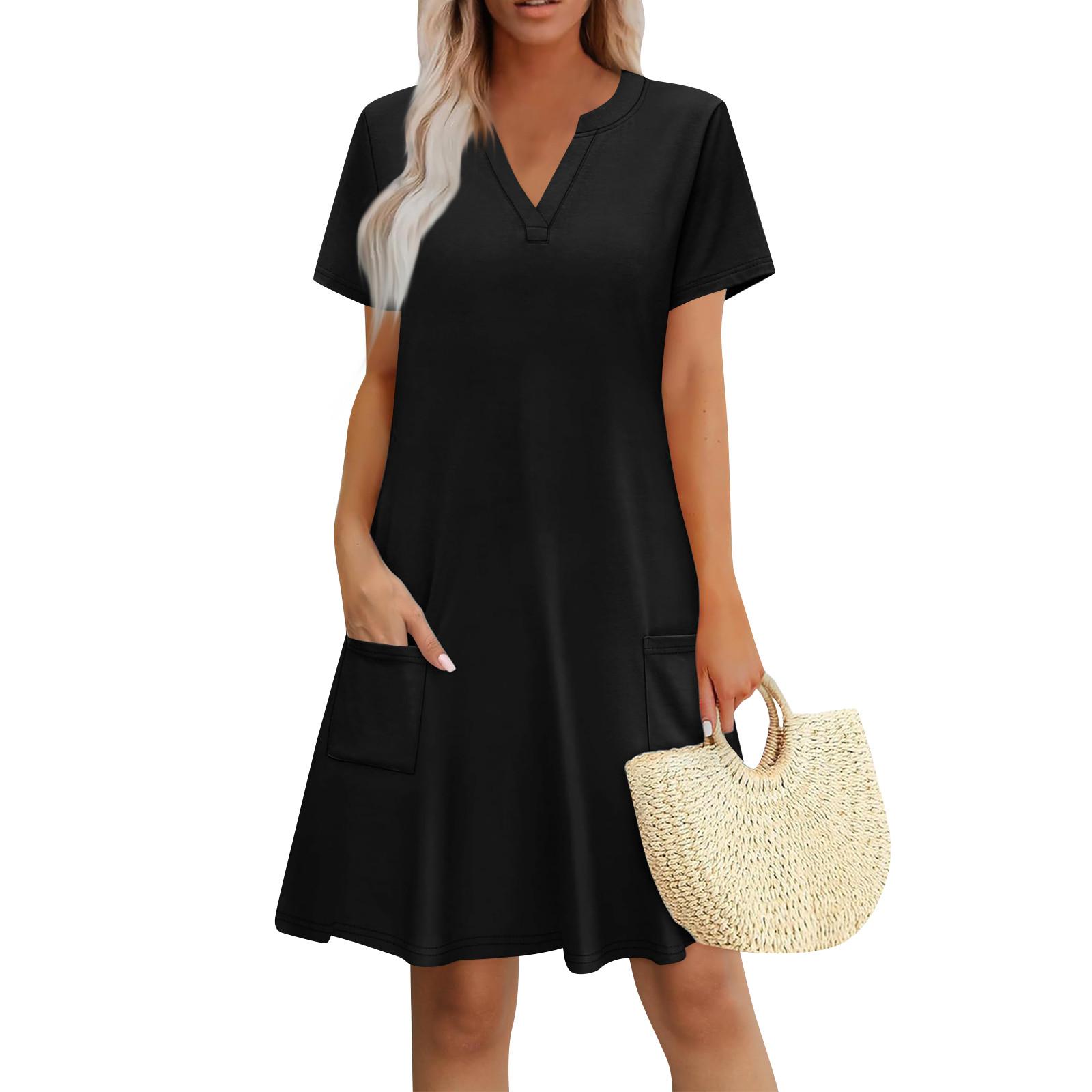 

Женские летние платья Свободные сарафаны без рукавов с V-образным вырезом Платье с карманами S чёрный