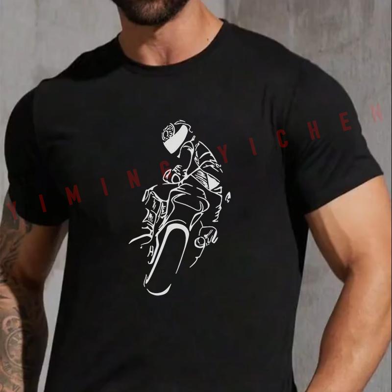 Motorcycle Rider Graphic T-Shirt Men Summer Unisex Casual Short Sleeve Motorbike Tops