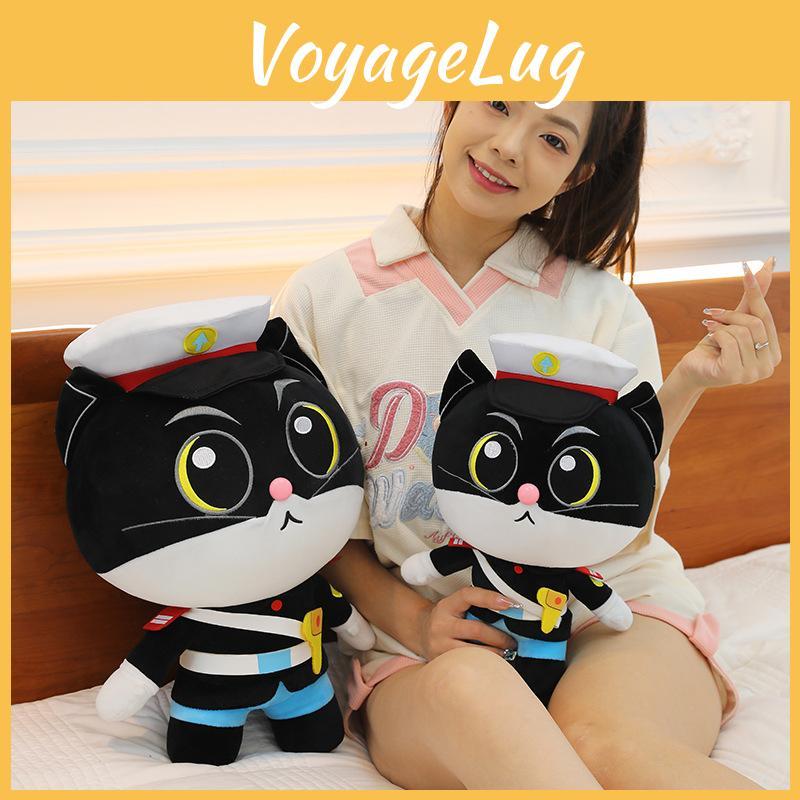 Cat Black Adorable Sheriff Plush Toy Cuddly Sleep Buddy Kids Bedtime Doll Gift