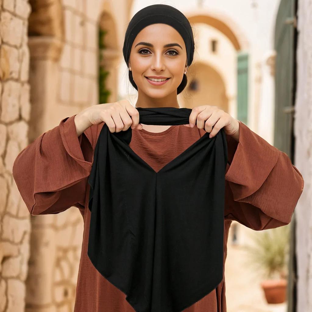 Muslim Women's Loop Instant Hijab Scarf Premium Jersey Cotton Stretchable Triangle Scarf Islam Headscarf Wraps Veils Heaband