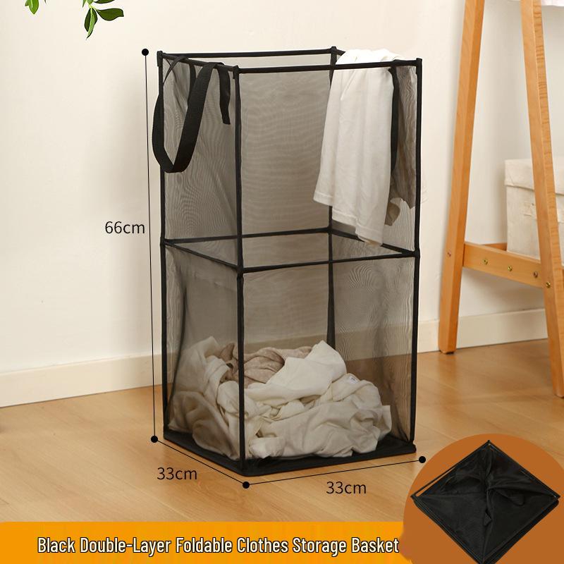 Large Folding Mesh Laundry Hamper - Square Dirty Clothes Storage Basket for Bathroom