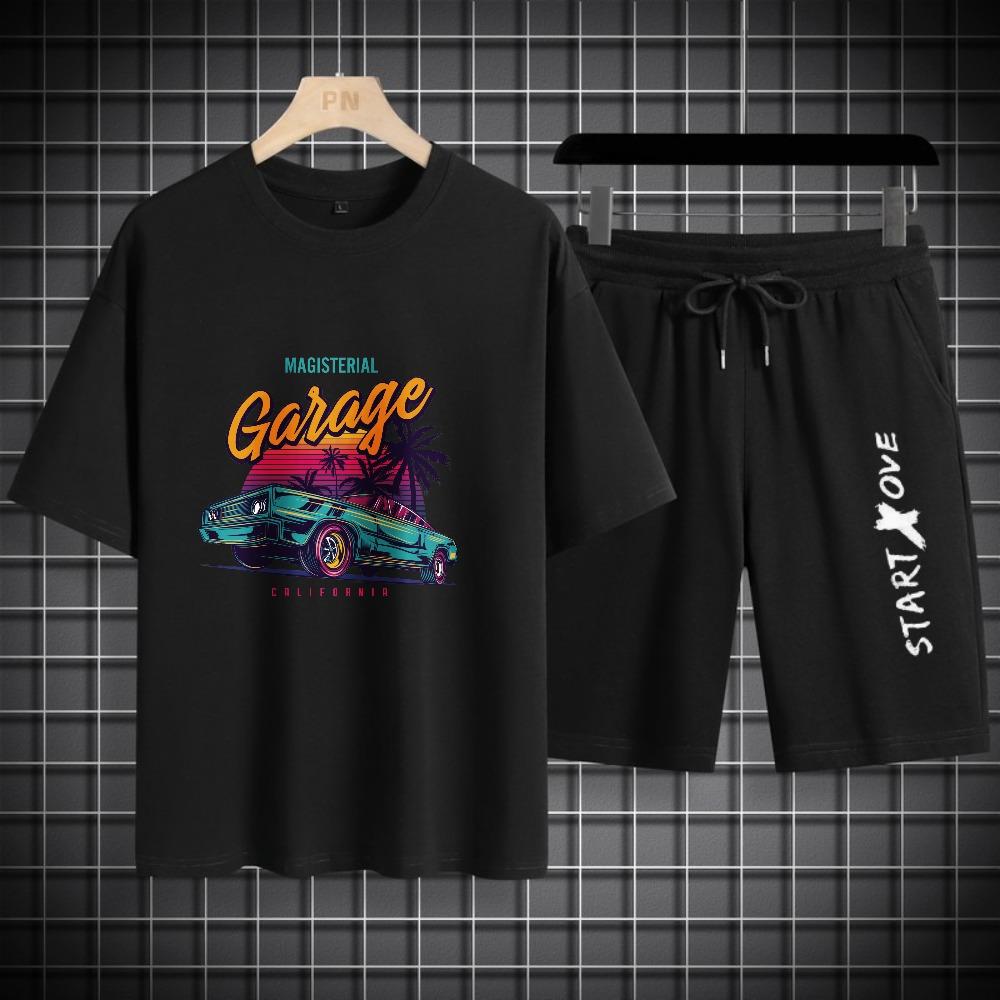 2026 Summer Thin casual Men set Manga Graffiti Tees T-shirt+shorts 2-piece Comfortable and breathable men Top Print Tshirts sets