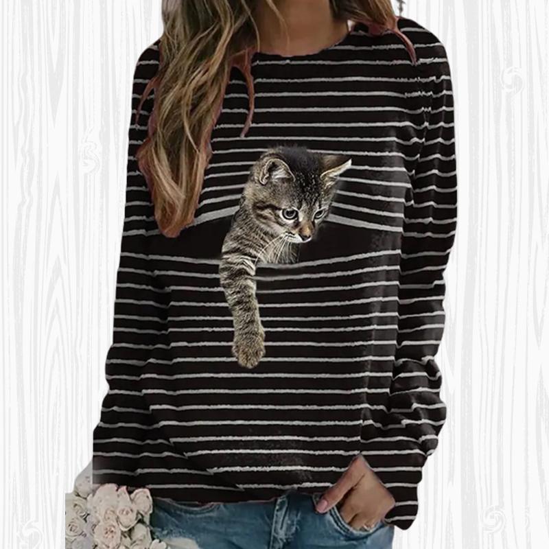 

Женские осенние топы, свободная футболка с милым котом и принтом кота, повседневная футболка с длинными рукавами, топ, блузка 8XL жёлтый