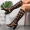Summer New Sandals Women Round Toe Fish Mouth Cutout Rear Zipper Anti-slip Wear-resistant Super High Heel Roman Shoes