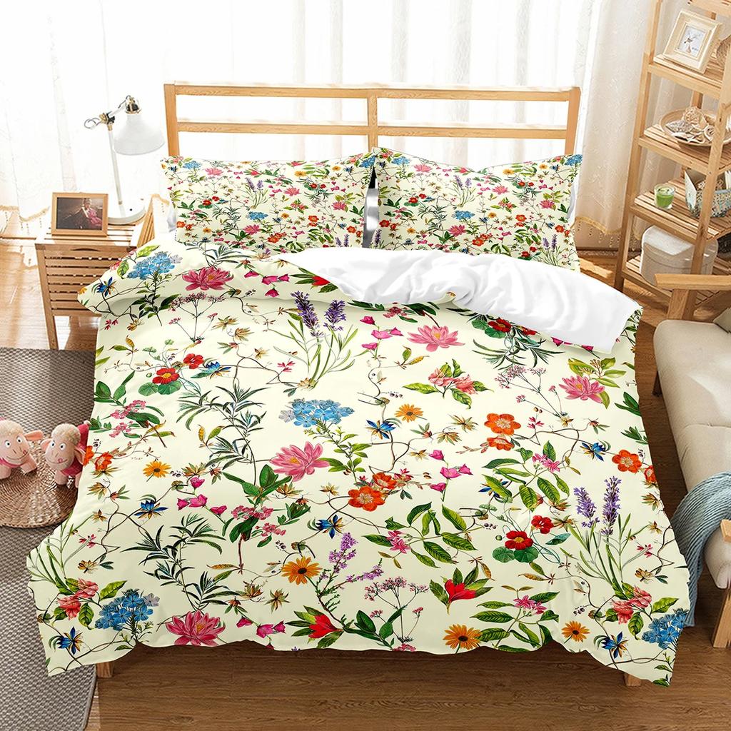 Botanical Flower Duvet Cover Single King Size Garden Leaves Floral Bedding Set Polyester Nature Theme Quilt Cover For Girl Women