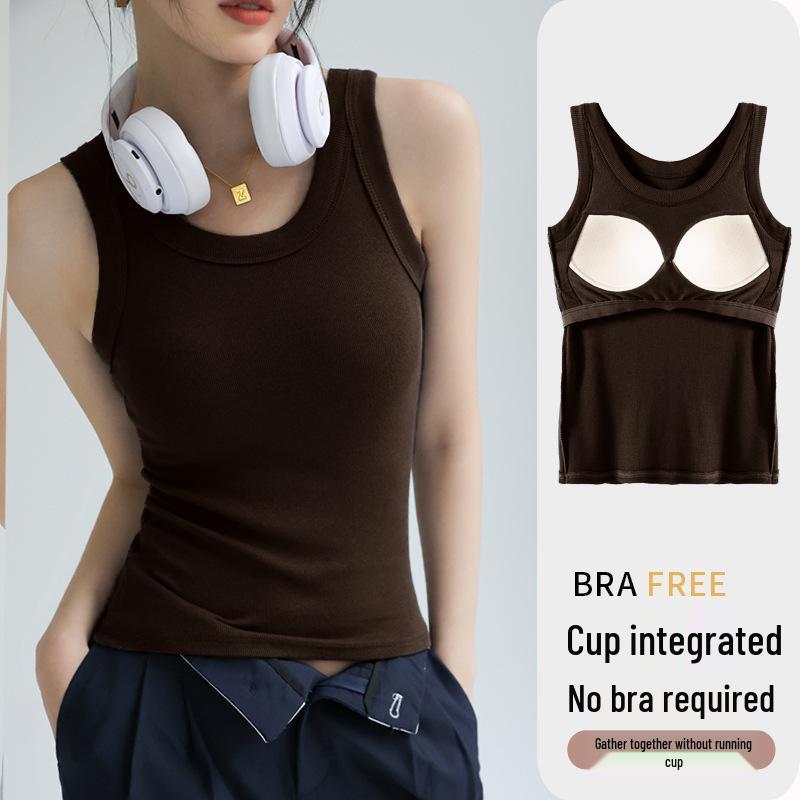 Damen Sommer Modal Geripptes Trägertop mit integriertem BH