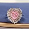 Longlongjin S925 Silber Herzförmiger Rosa Simulierter Diamanten Cluster Ring