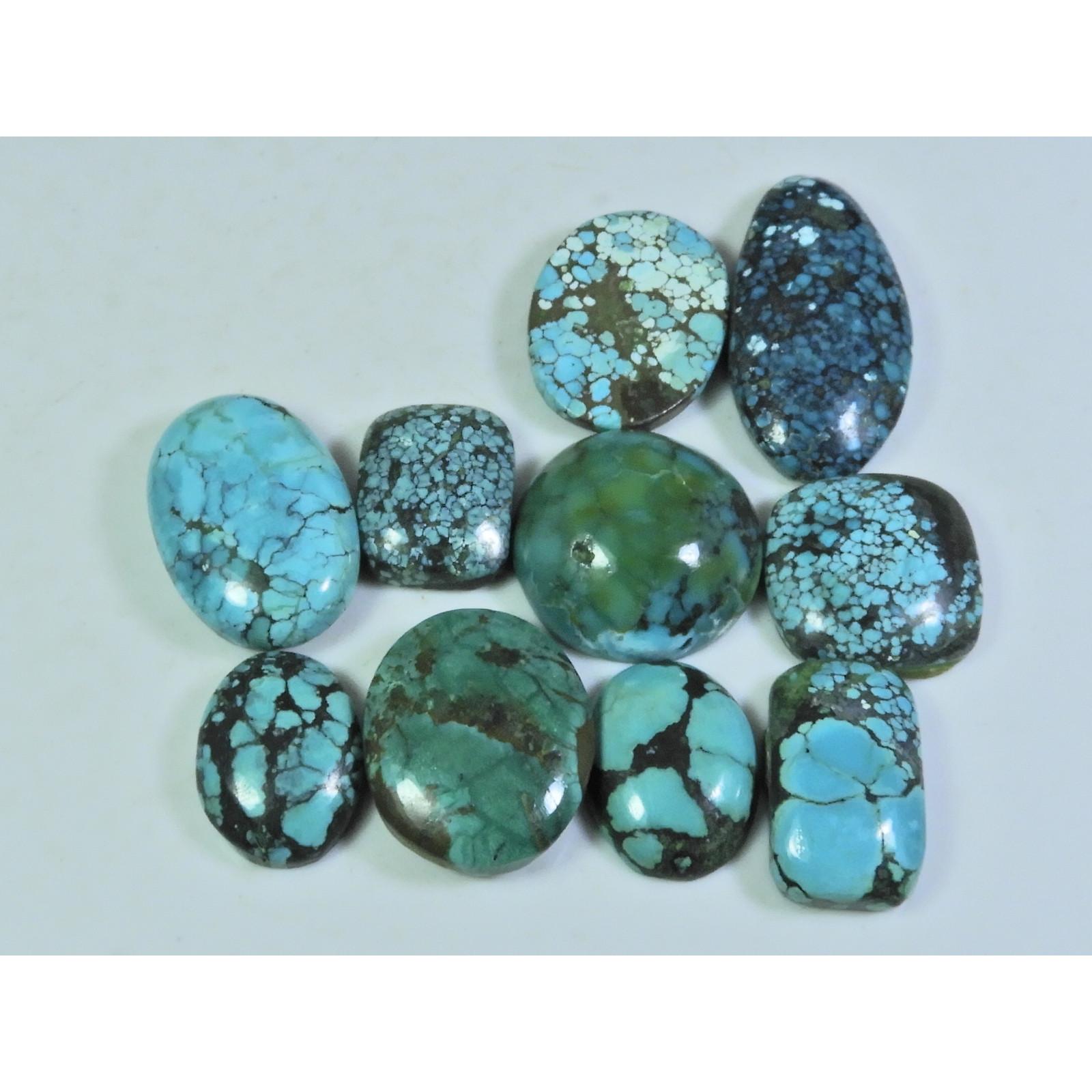 

114Cts. Натуральная тибетская бирюза, микс кабошонов, рассыпной драгоценный камень, лот 10 шт. C-197