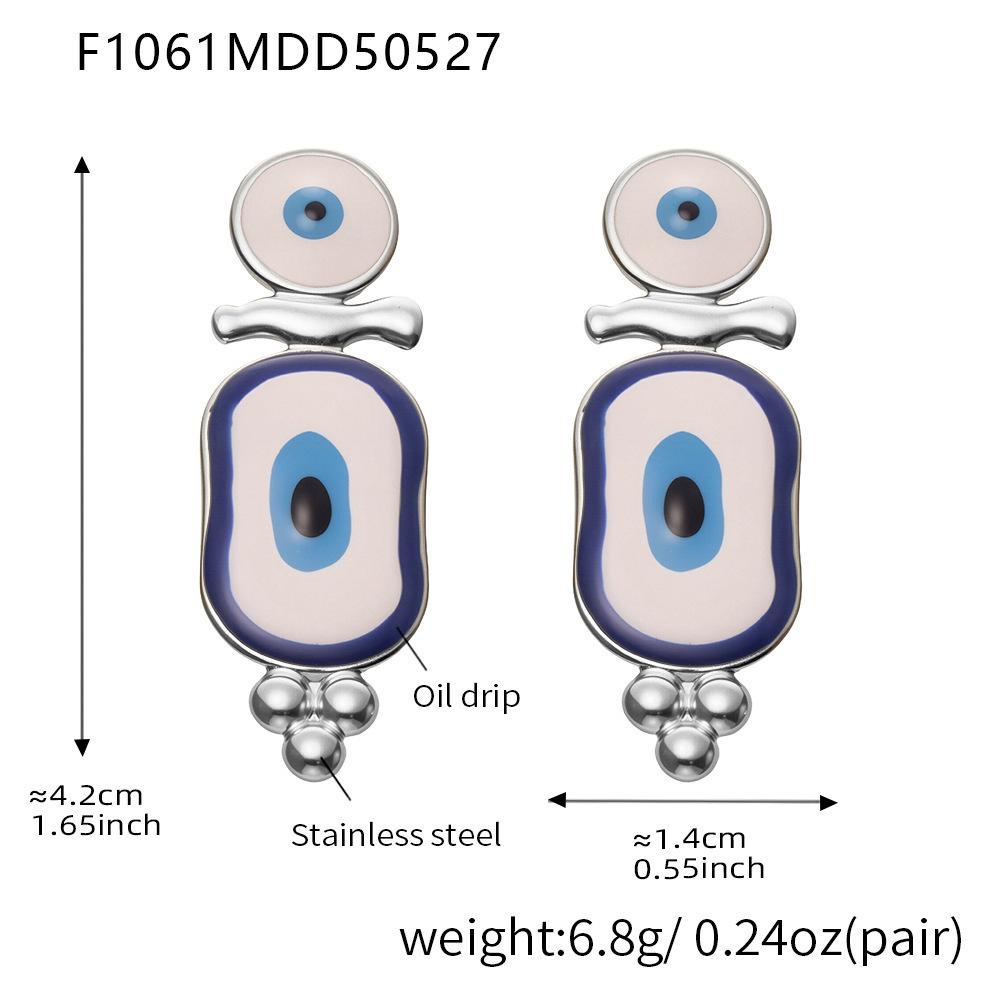 Qiong Yao Enamel Blue Eye Pendant Earrings - European  American Hip Hop Style