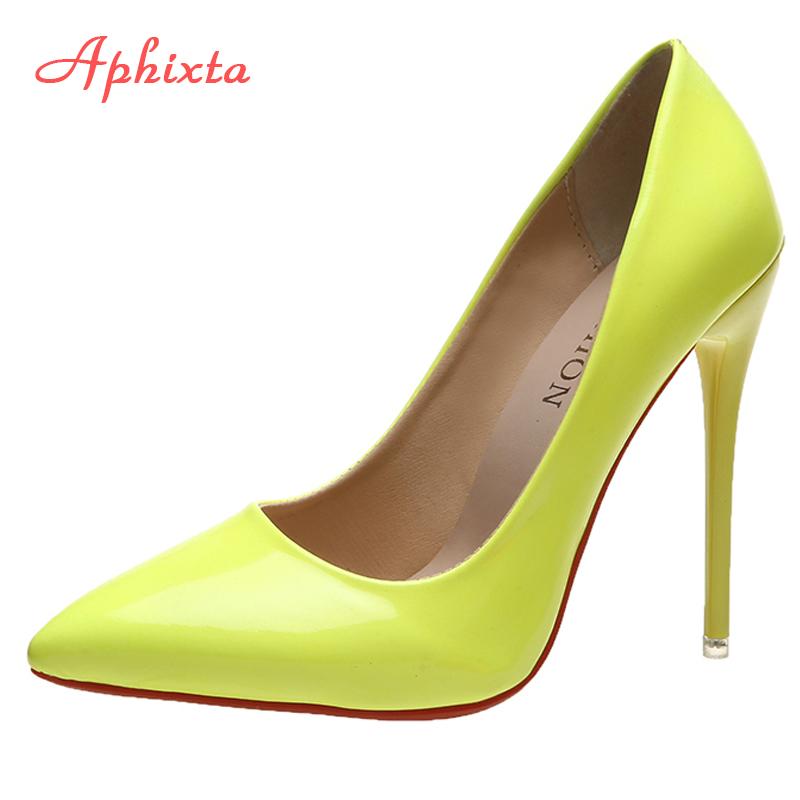 Fashion Aphixta 2025 Spring Super High 12cm Stiletto Heels Pumps Women Shoes Pointed Toe Florescence Patent Leather Office Thin Heel