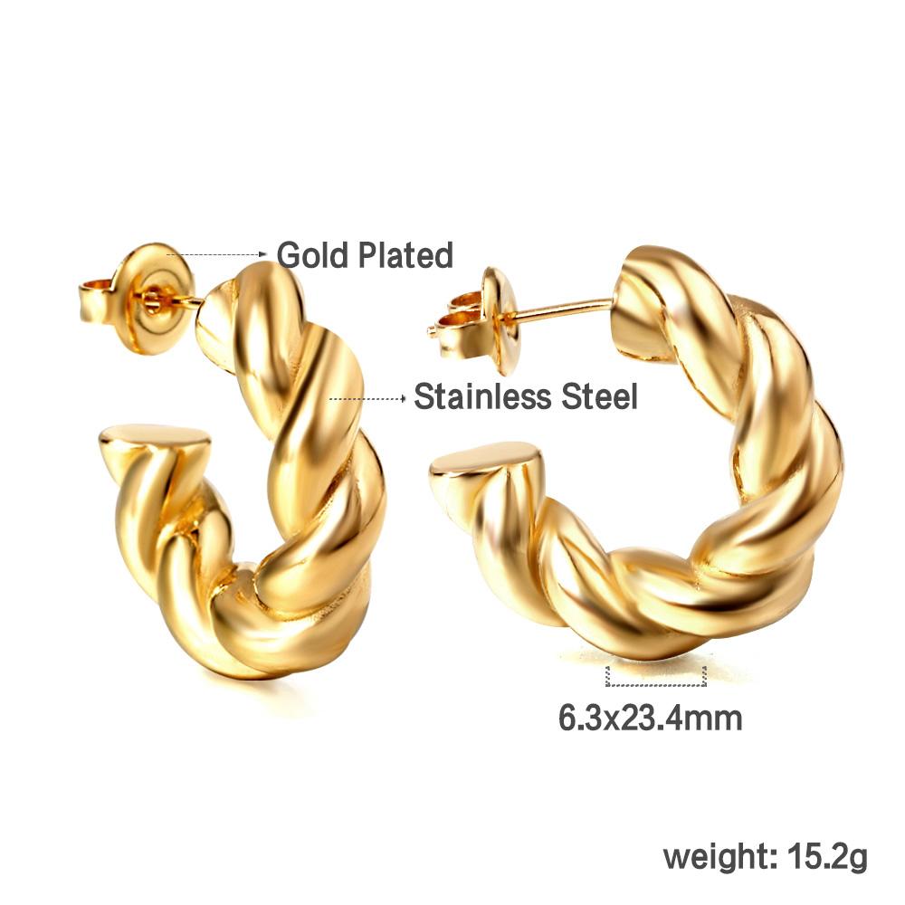 Fashion Irregular Twisted Earrings for Women, French Vintage Jewelry High-end Exaggerated Stainless Steel Gold-plated Gift