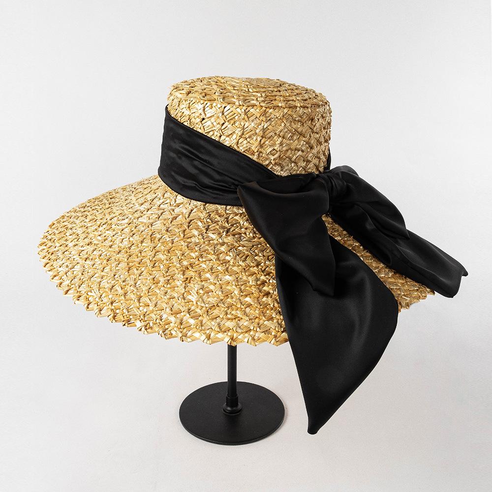 Spring Summer Fashion Hand-woven Petal Straw Hat with Big Brim and Big Bow for Ladies Beach Outdoor Sun Hat
