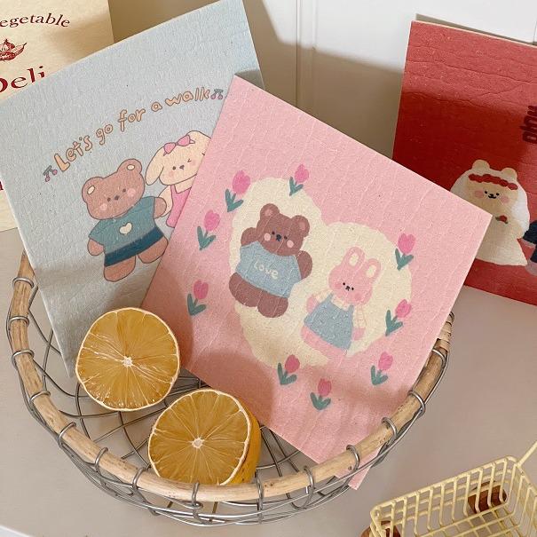 Chu Lele Festive Cartoon Eco-friendly Wood Pulp Cotton Dishcloth & Scouring Pad