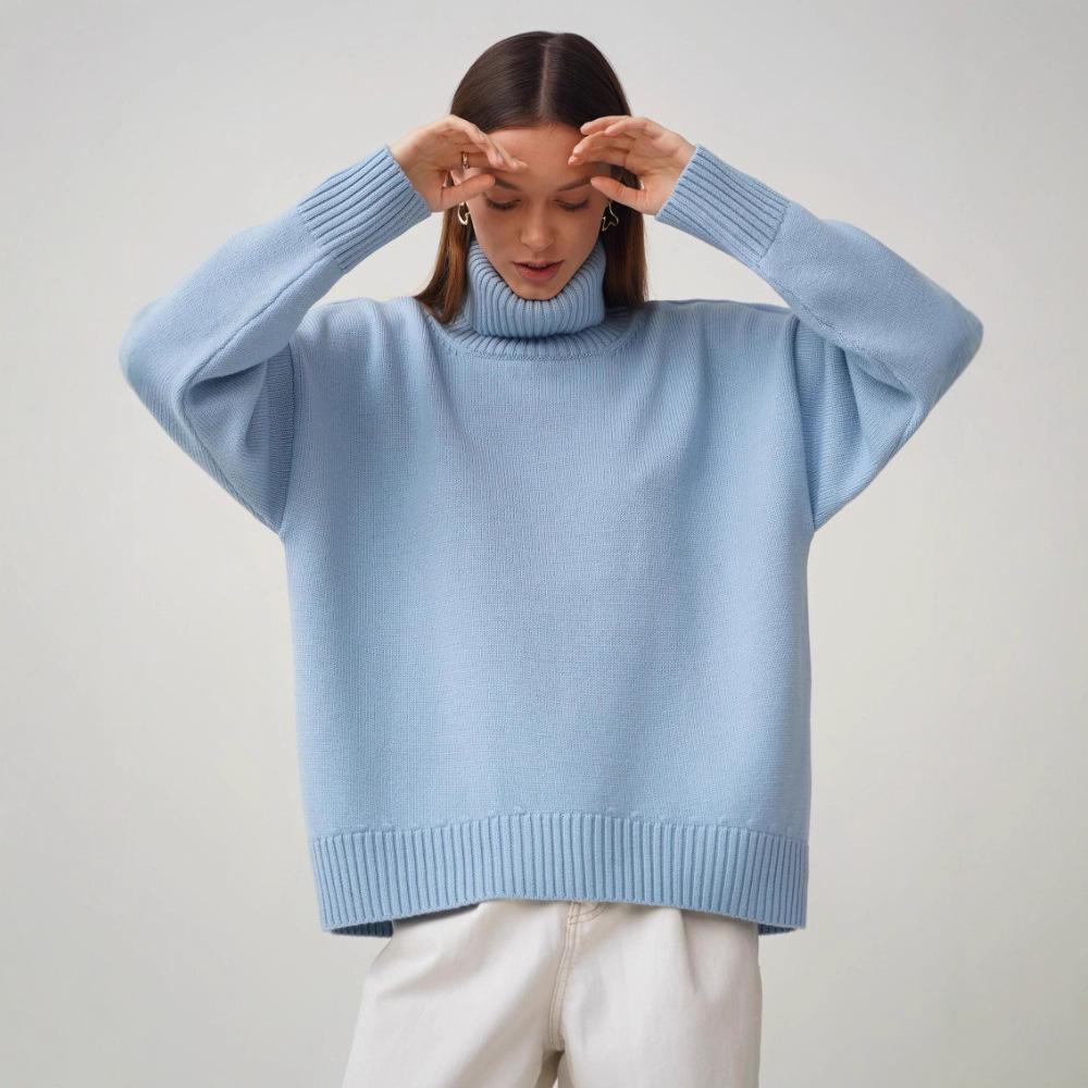 Solid Colour High Neck Sweater Autumn Winter Comfortable Loose Classic Versatile Pullover Sweater Luxurious Relaxed-fit Slimming and Versatile Top