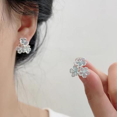 Iceland Flowers~ Light Transparent Blue Pink Earrings Femininity Niche Design Flower Stud Earrings Exquisite Advanced Earrings