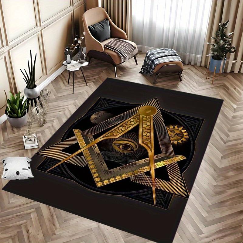 Masonic Rug - Sun Moon & Eye Design, Non-Slip Polyester Mat for Living Room & Bedroom, Hand Washable Decor