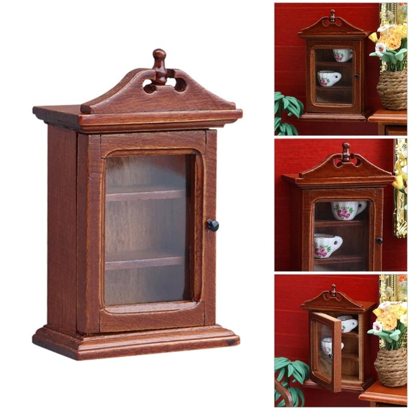 Antique Miniature Wooden Hanging Shelf For Doll House Scene Decoration Easy Assembly Craft Model Project Furniture