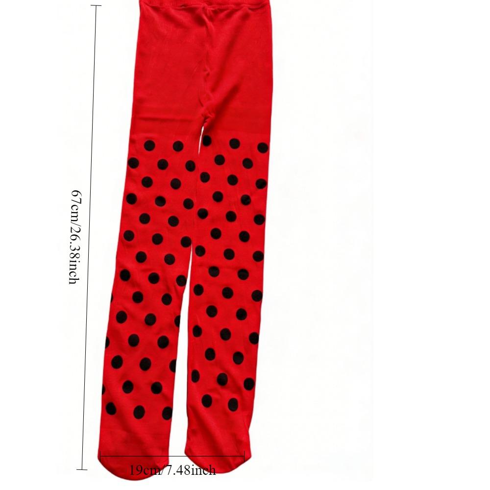 PESENAR Ladybug Red and Black Polka Dot Footed Tights Opaque Pantyhose for Halloween Cosplay and Costume Party