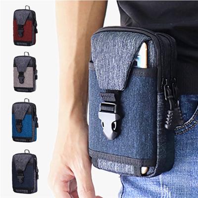 Men's Large Capacity Double Zipper Cell Phone Pocket Change Waist Bag with Belt Pocket KTY