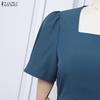 ZANZEA Women Square Collar Summer Casual Short Sleeve Dress