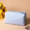 Cute Striped Makeup Bag Zipper Closure Large Capacity Cosmetic Pouch Soft Seersucker Fabric Multi-purpose Pen Case Gift Idea