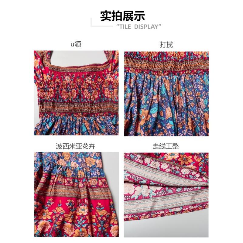 Boho Sukienki Plażowe na Wakacje Jednoramienne z Bufiastymi Rękawami Sukienki Midi