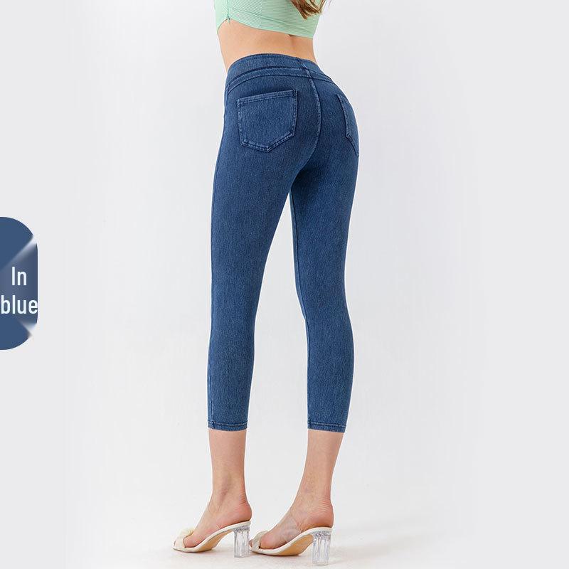 2025 Spring/Summer Women's High Waist Yoga Denim Capri Pants - Slimming, High Elastic, Tummy Control, Fitness Casual Wear.