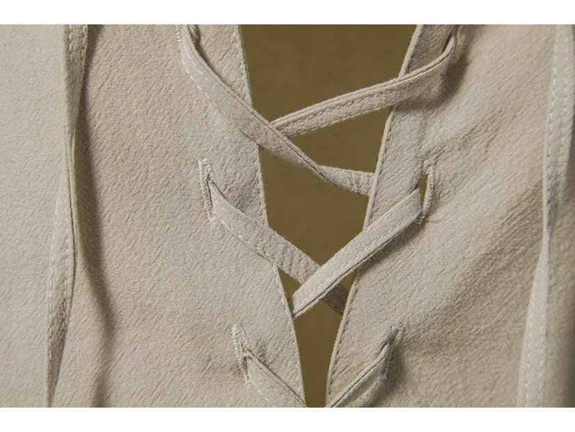 Herren 2024 V-Ausschnitt Langarm Henley Shirt, Einfarbig Baumwolle & Leinen, Lockerer Lässiger Stehkragen