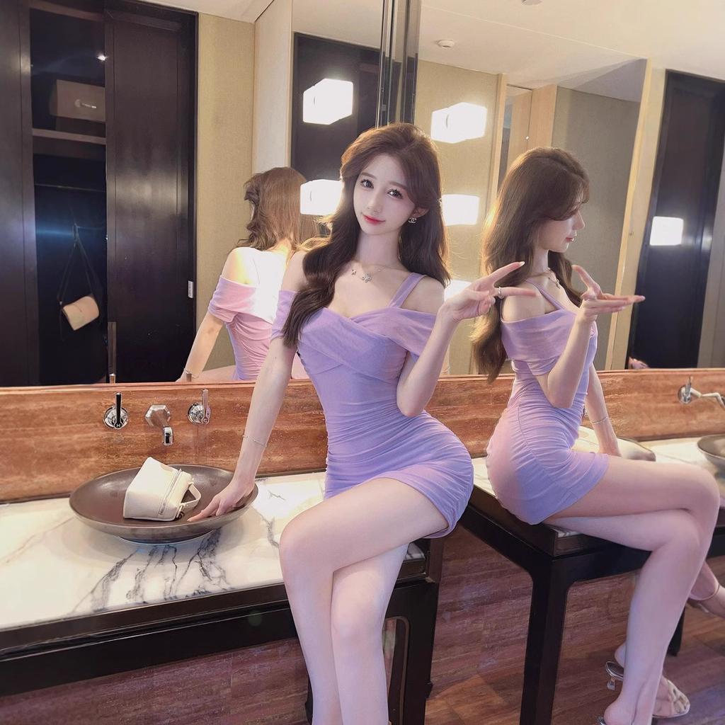 Autumn and winter new sexy celebrity mesh yarn, etc. Shoulder open, slim fit, waist base, hip wrap short suspender dress women