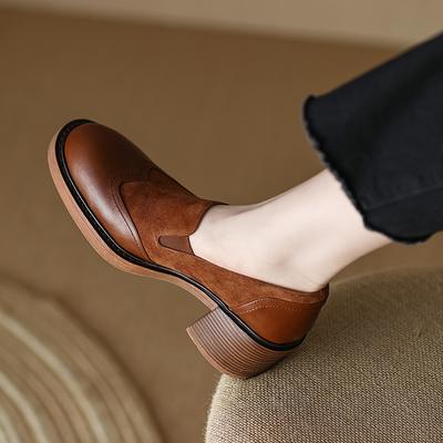 Mode 2024 Printemps Chaussures Femme Bout Rond Chaussures à Plateforme Cuir Véritable Décontracté Talon Épais Escarpins Femme Chaussures Faites Main Talon Haut