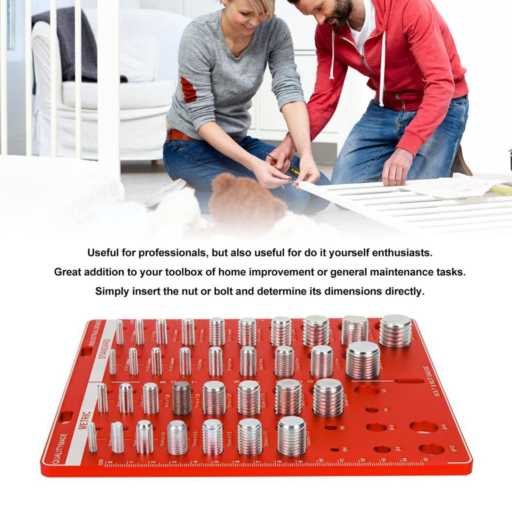 Nut and Bolt Screw Checker, 34 inch and Metric Nut and Bolt Identification Gauge