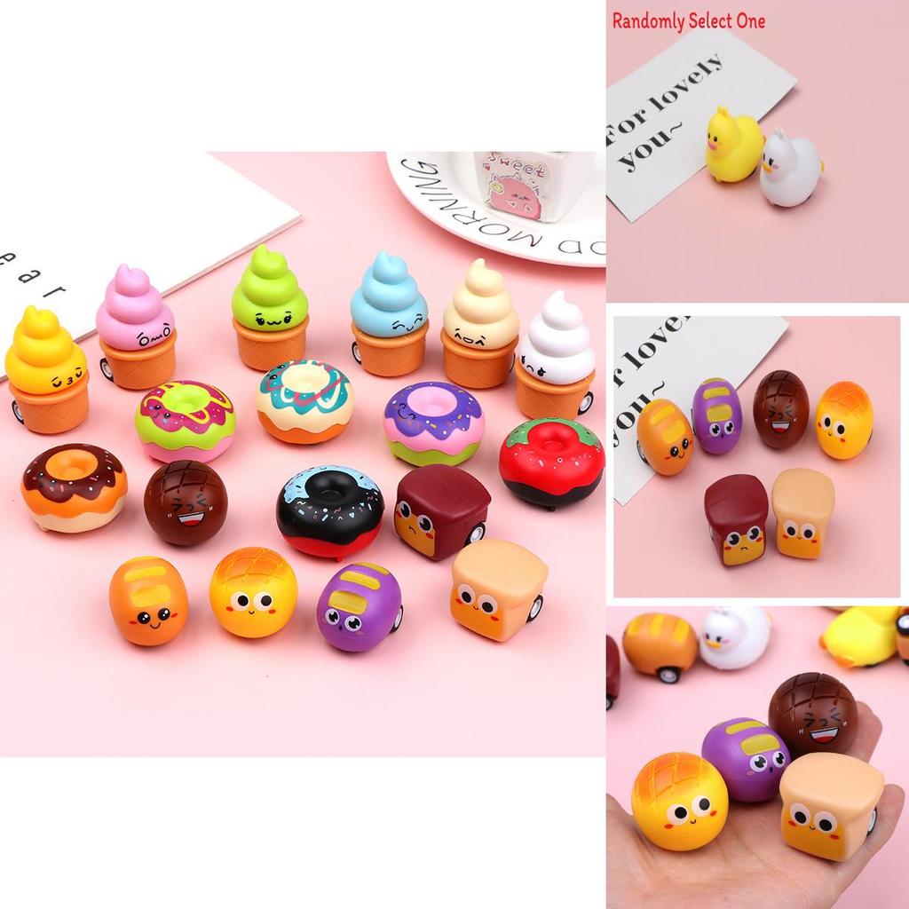 Bread Doughnut Plastic Emoji Toy Car With Pullback Action For Kids Gift And Interactive Play