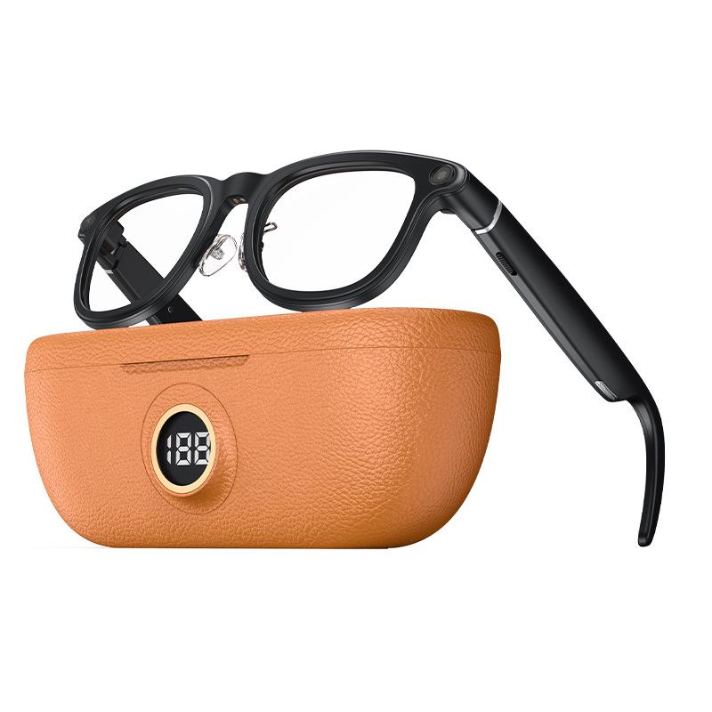 X01 HeyCyan 800W Anti-shake Smart Glasses with Bluetooth Calls, AI Voice, and Charging Case.