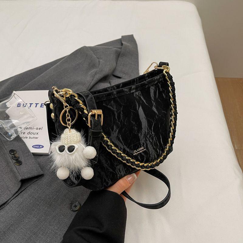 

Women s Summer Super Popular One-Shoulder Bucket Bag Black with pendant